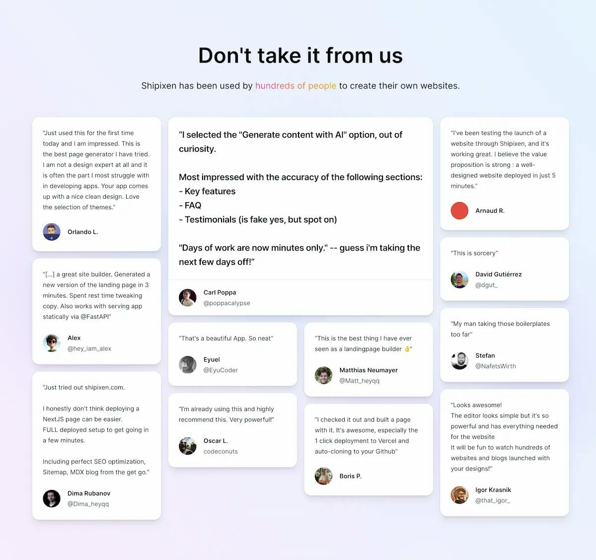 Landing Page Testimonial Grid Component