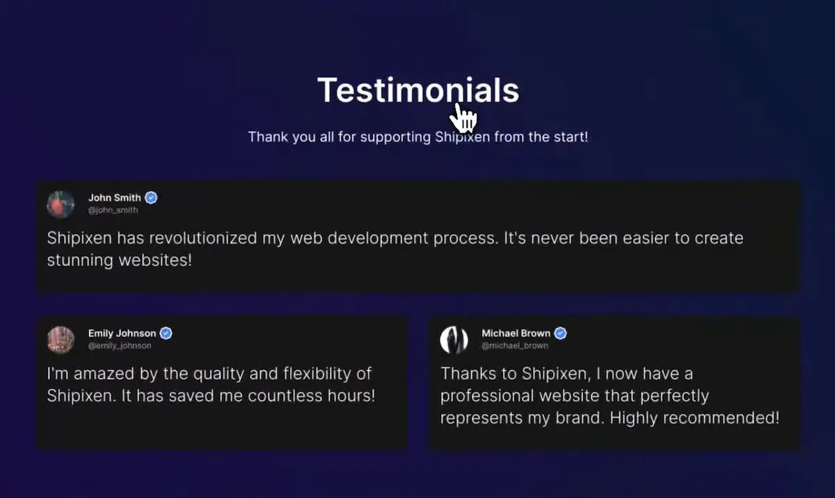 Landing Page Testimonial List Component
